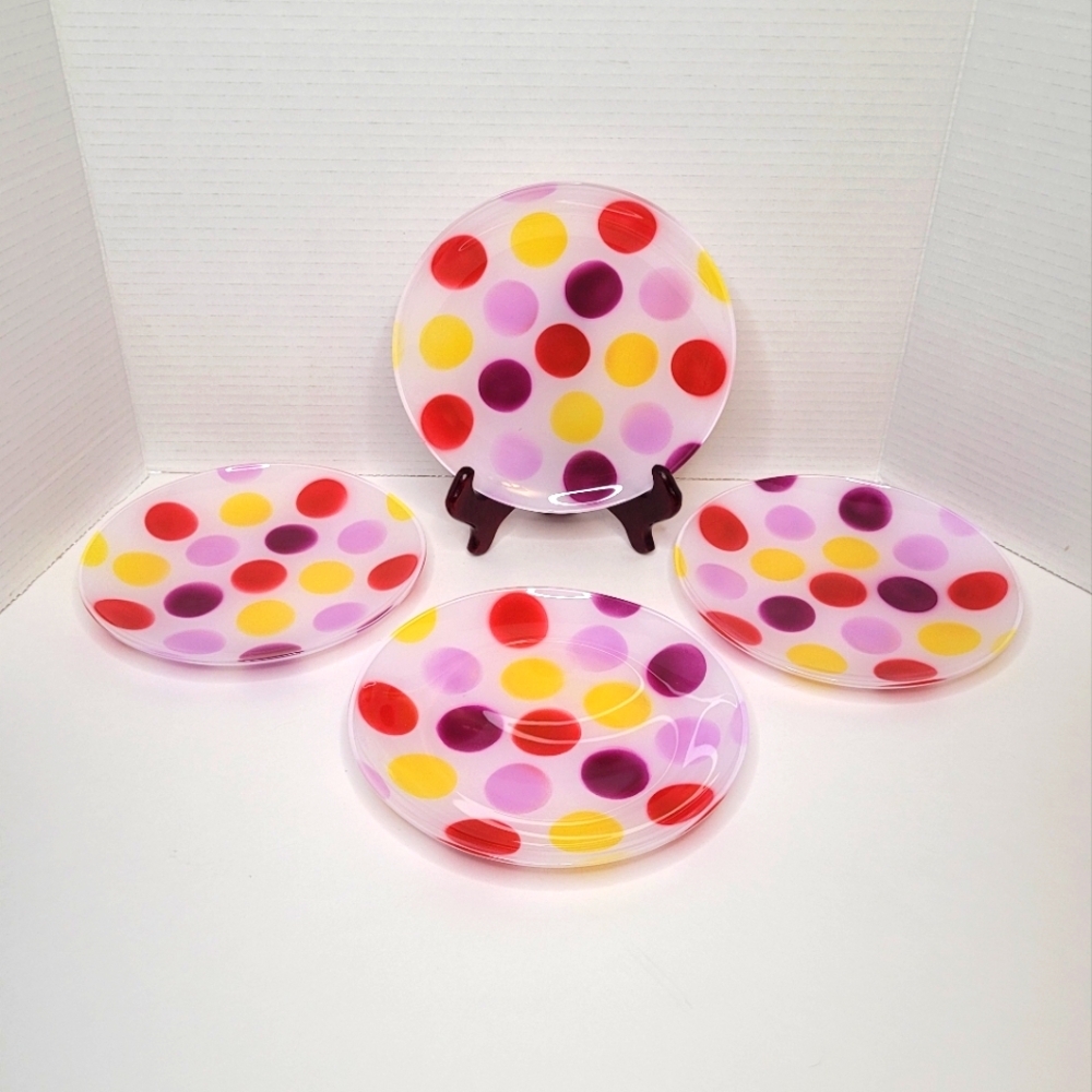 Lot of Four Walther-Glas Love Shakes Glass Salad Dessert Plates Purple Red Yello